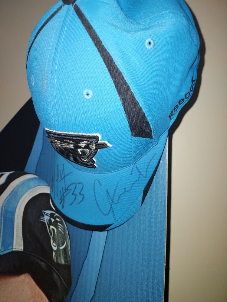 Cam Newton Autograph On Hat & Kuechly Standup