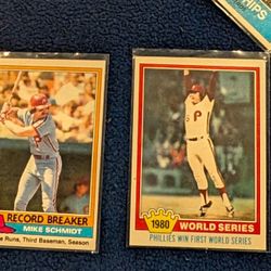 Philadelphia Phillies Card Collection (1)-63 Cards; 1981-5 World Series Cards NM; 1981 Mike Schmidt NM; Hoskins/Suarez/Bohm(M-Gem Mint) RC's