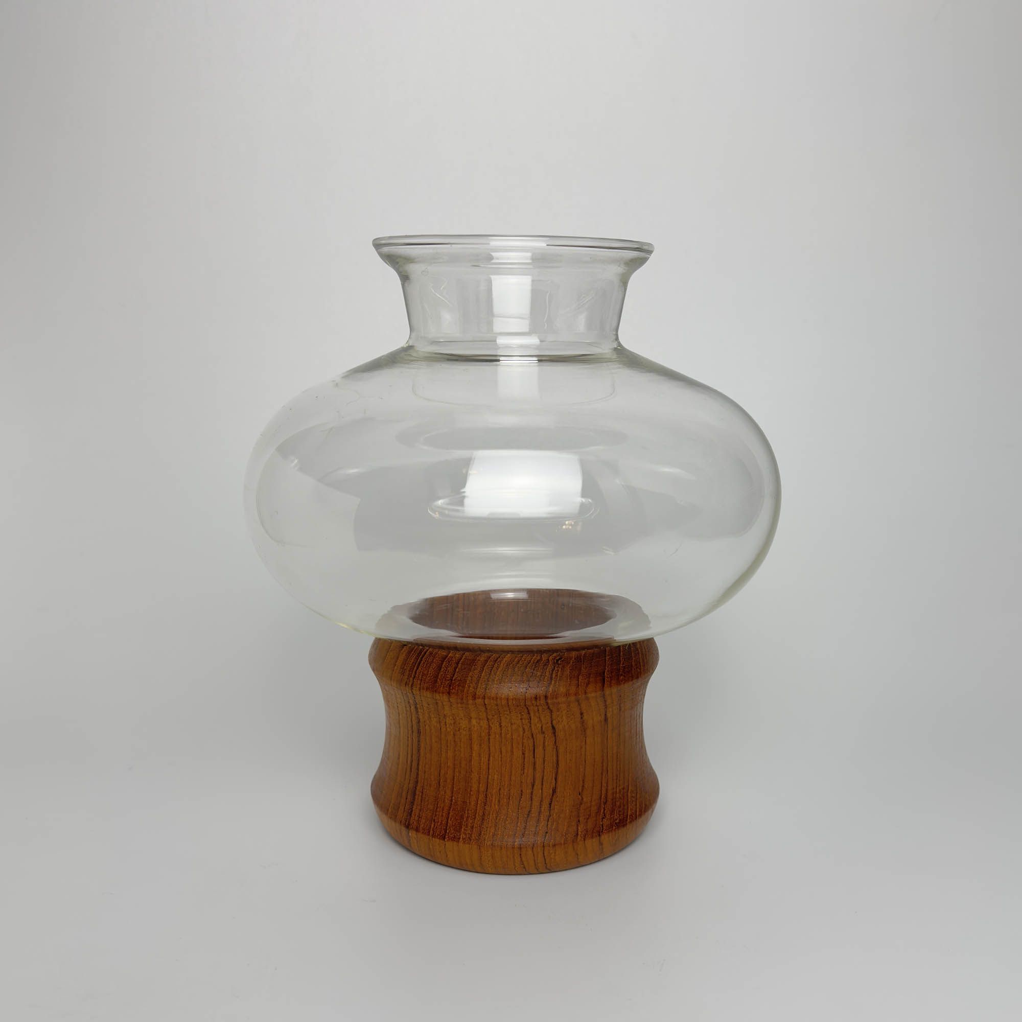 Vintage 1970’s Goodwood Genuine Teak Glass Globe Candle Holder. Made in Thailand