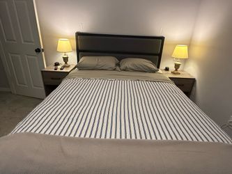 Queen bed , night stands,  and lamps