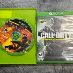 LOT OF 2 - Halo 2 for the original Xbox (disc only) and Call of Duty: Infinite Warfare for Xbox One (complete with case).