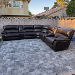 7 Piece Power Reclining Sofa Leather Sectional, Modular, Cup Holders