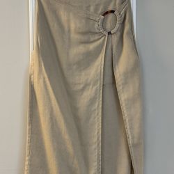 Zara Tan Midi Wrap Linen Wrap Skirt with Slit