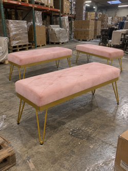Velvet Bench with Gold Hairpin Legs
