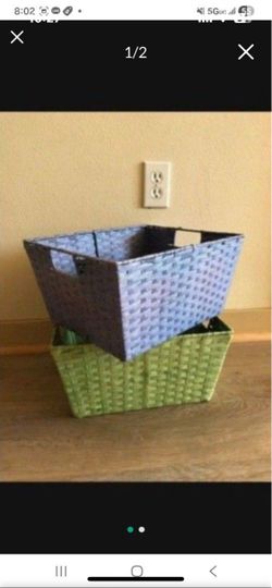 2 Woven Basket Storage Container Box Tote Kitchen Bedroom Bathroom Living Room