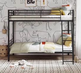 Convertible Twin over Twin Metal Bunk Bed, Black