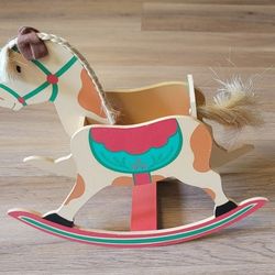 Vintage Hallmark Christmas Card Holder/Centerpiece Wooden Rocking Horse
