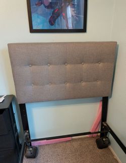 Gray Tufted Upholstered Headboard with Metal Frame
