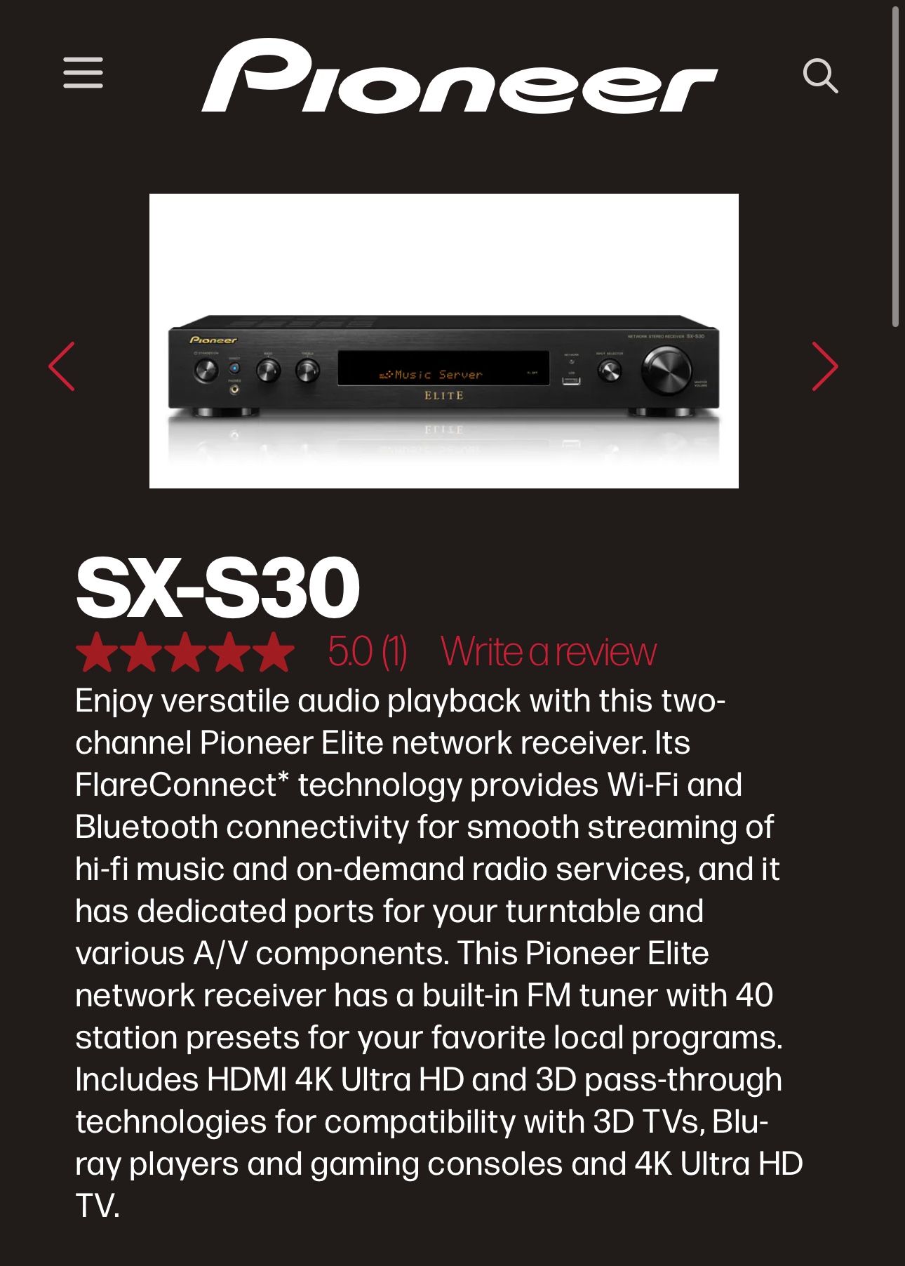 Pioneer SX  S30 Stereo Receiver Streamer HiFi