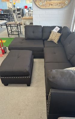 Black Sectional With Ottoman