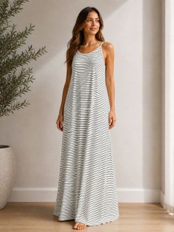 Striped Maxi Dress – Sleeveless Casual Summer Dress – green and black Flowy & Comfortable