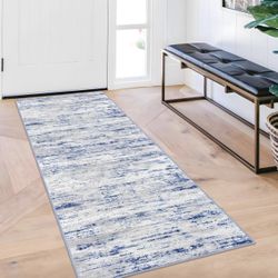 Lansny Runner Rug 2x6 Blue Ivory Modern Abstract