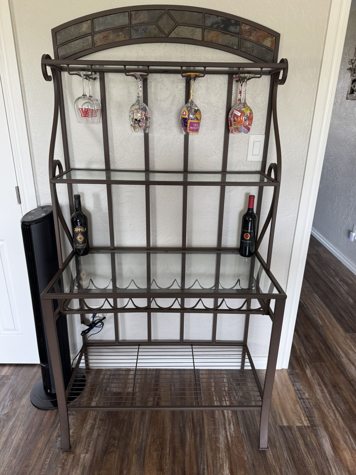 Metal Wine Rack With Glass Shelves