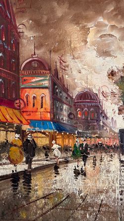 Vintage Paris Street Scene Oil Painting