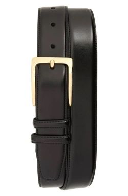 Men’s 38 inch Black Dress Belt With Gold Buckle