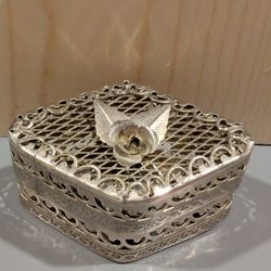 Silverplate Trinket Box With Beautiful Rose