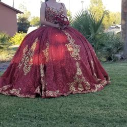 Red Quinceañera Dress With Cape