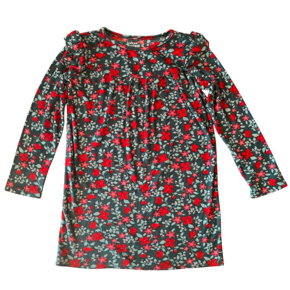 Cat & Jack Girls M (8) Floral Fleece Nightgown Long Sleeve Red Green
