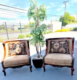 Pair of Vintage French Empire Style Carved Accent Armchairs/Pet free/ Smoke free home