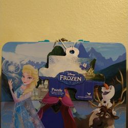 Disney Frozen Tin Lunch Box w/ Puzzle  Elsa, Anna, & Olaf