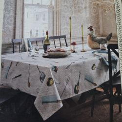 60x84/104” John Derian Company Cutlery Toss Cotton Linen Machine Washable Tablecloth