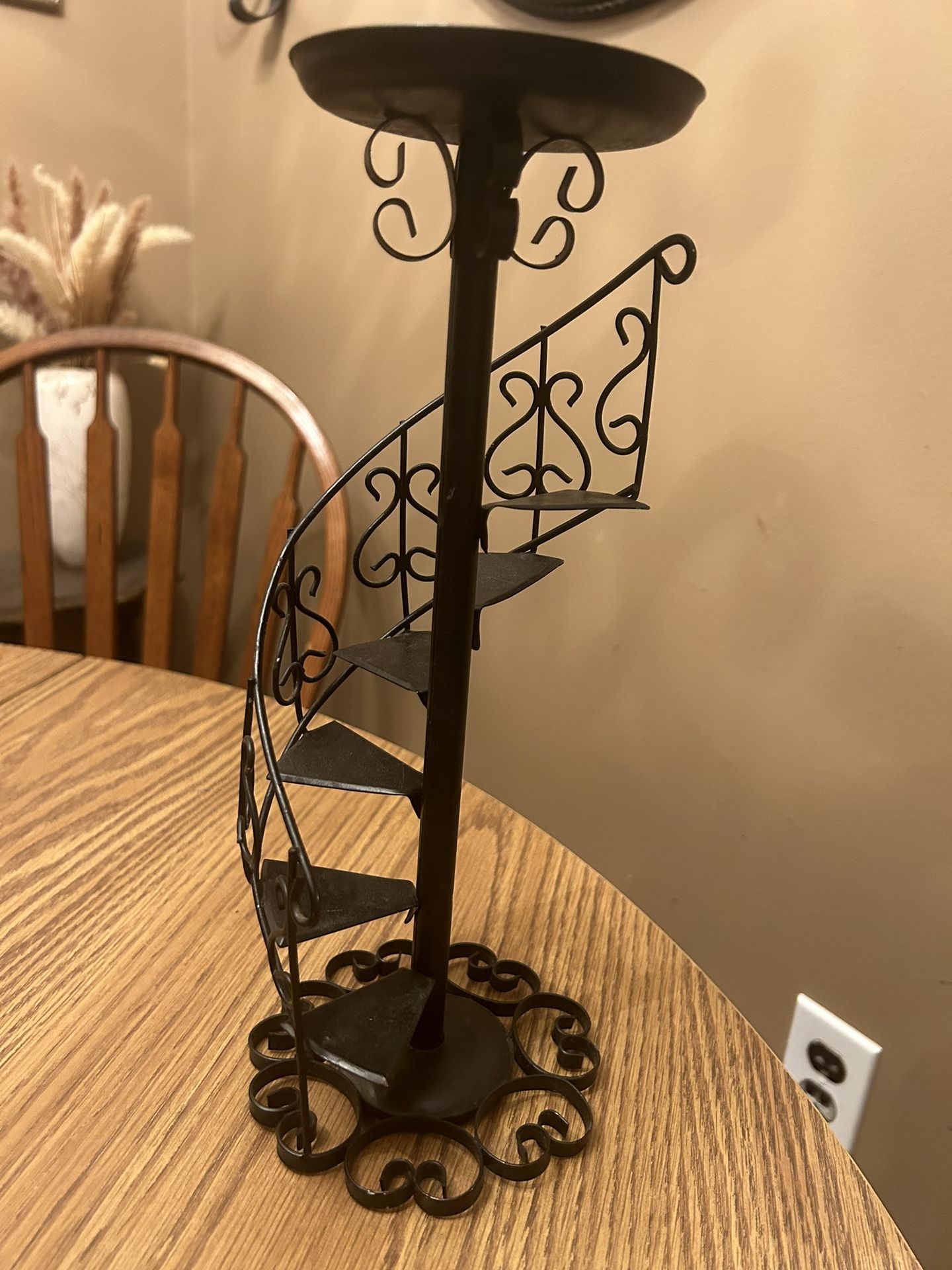 spiral staircase pillar candle holder - 12" tall black metal