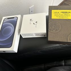 UNLOCKED iPhone 12 128gb, Screen protectors & cases, air pods 3rd gen, Apple ear pods with lightning cord 