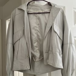 Old Vintage White Leather Jacket