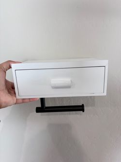 White Wood Toilet Paper Holder with Drawer