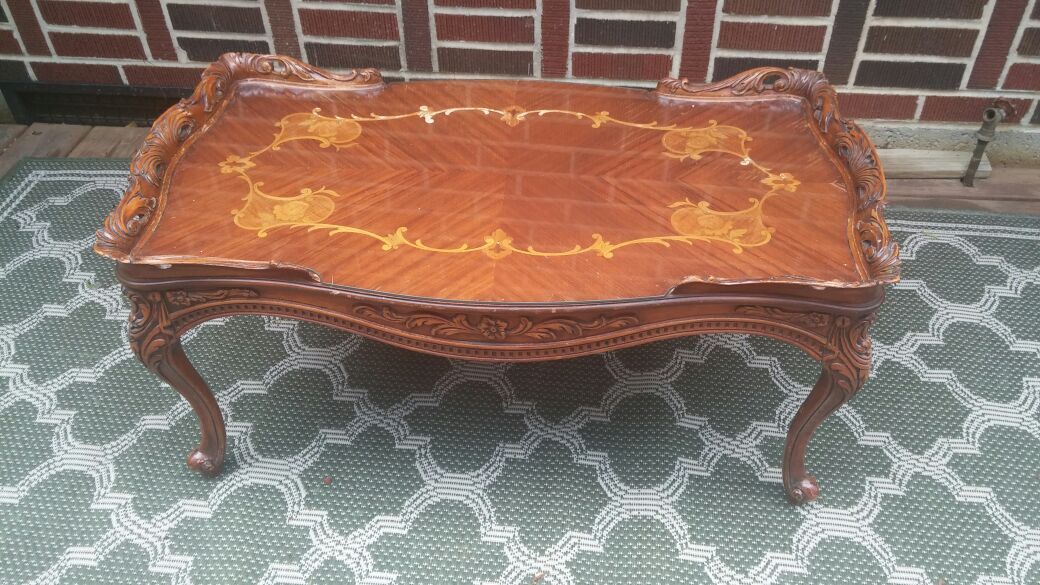 Antique Table with Custom Cut Glass Top.