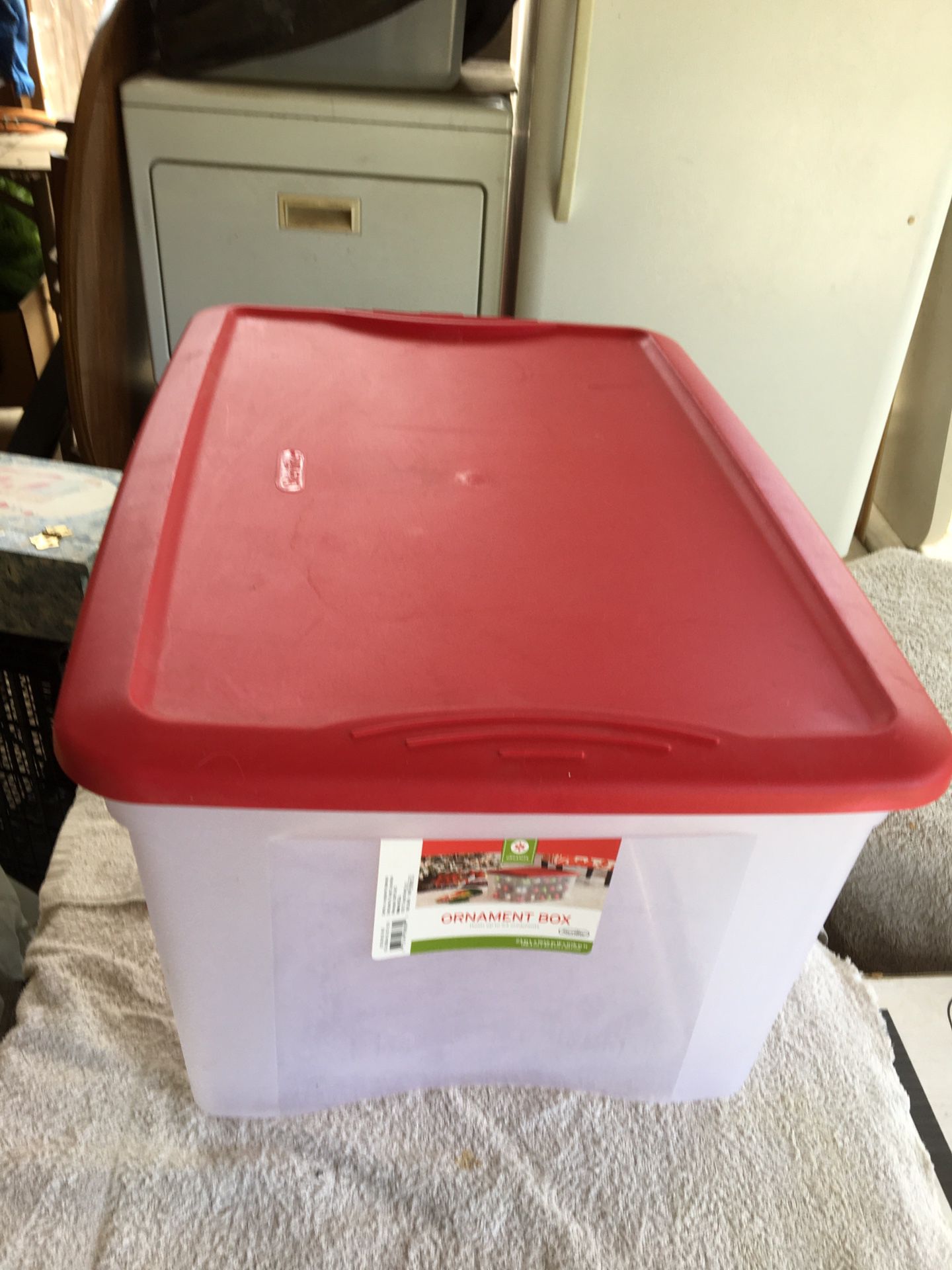 Plastic container for storage . Long 23 inches width 16 inches height 11 inches