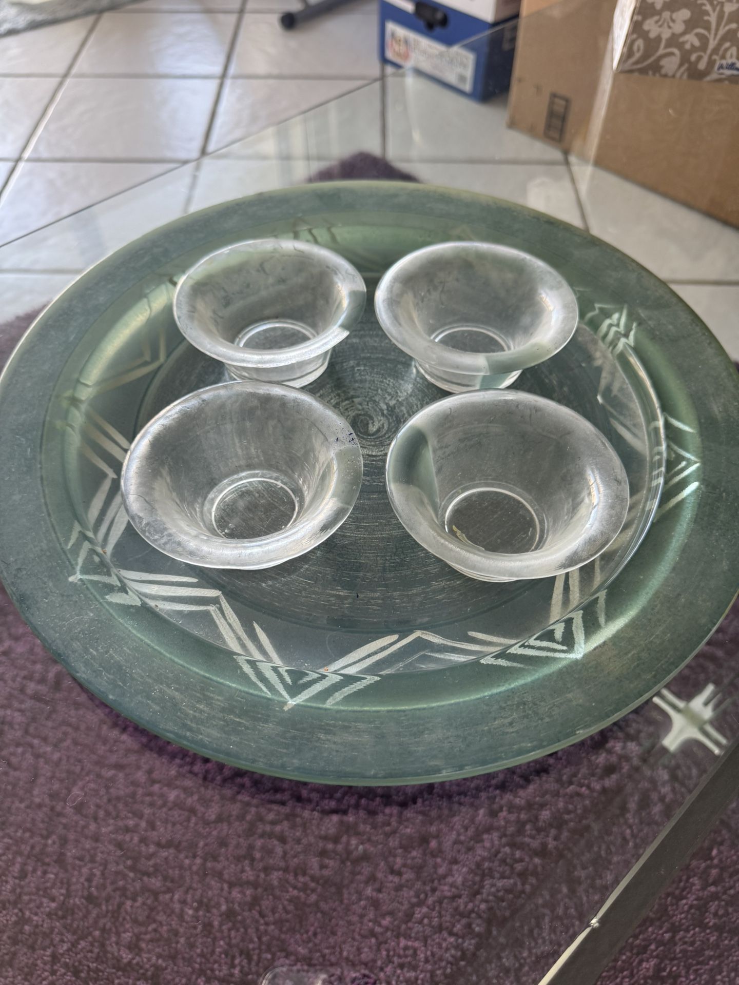 Sea Glass Art Glass Candle Centerpiece Set – Platter + Tea Light Holders