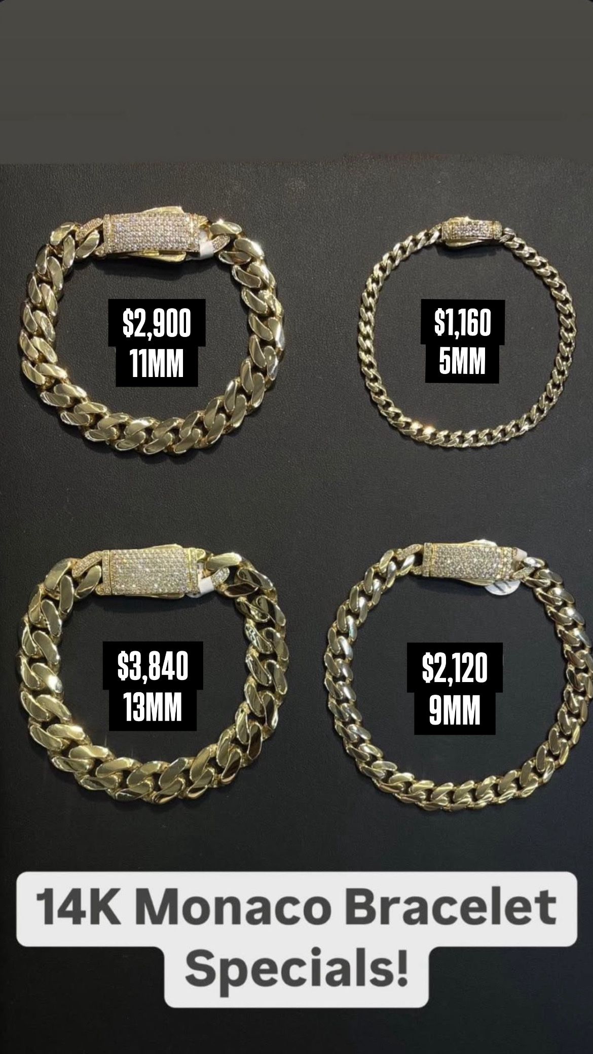 14K  5MM Monaco Bracelet 