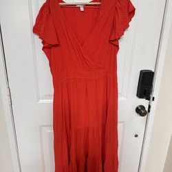 Knox Rose flutter sleeve tiered A-line midi dress in a red