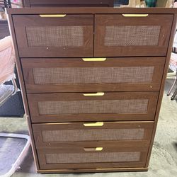 Rattan 6-Drawer Dresser (Fully Assembled, Ready to Go!)  • Overall Dimensions: 31.5" W × 15.5" D × 42" H (approx. 41" tall chest)  • Drawer Weight Cap