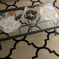 3 Set glass-top coffee table Metal