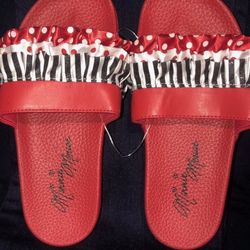 Disney Minnie Mouse Sandals Tiered Ruffle Slip-On Slide (Sizes 3,  4,  6-7) 