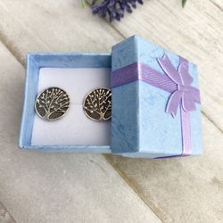 Blued Die Cut Tree of Life Circle Earring With Post And Dove. 1.5CMS Blued.