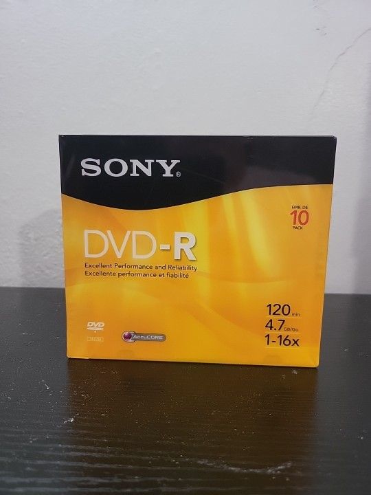 Sony DVD-R 10 Pack Recordable Blank Discs 4.7 GB 120 Min 1-16x NIB (G)