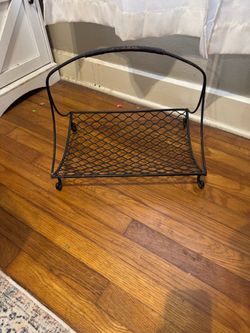 vintage black metal mesh magazine rack