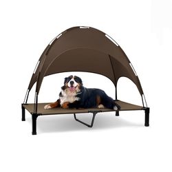 Elevated  Bed with Canopy, Portable   with Removable Shade Tent, Outdoor Raised Pet  Cooling Bed for Dogs