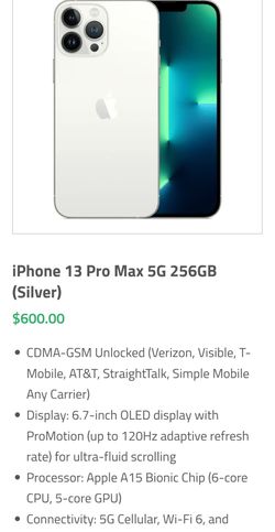 IPhone 13 Pro Max 256GB 5G CDMA-GSM Unlocked Verizon/T-Mobile/AT&T Any Carrier