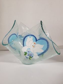 Hand Painted Dove Handkerchief Glass Bowl