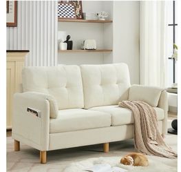 WUTUTUEE 65" Chenille Loveseat Sofa, Modern 2-Seater Love Seat Couch with Armrest Pillows, Storage Pockets, Easy Assembly, Upholstered Tufted Loveseat