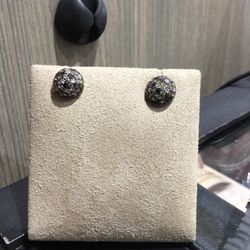 14Karat Rose Gold Lady’s Earrings With Round Cut Black And White Diamonds 