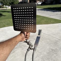 Brushed Nickel Rainfall Shower Head Set
