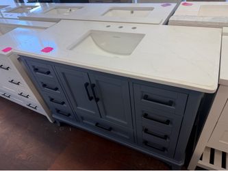 DELUXE DL LIVING Rawsonville 49 in. Single Sink Freestanding Steel Blue Bath Vanity with White Quartz Top and Backsplash Assembled