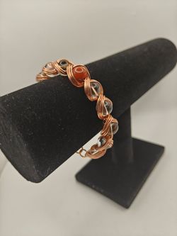 Handmade Clear Quartz Smokey Quartz and Fire Agate Copper Woven