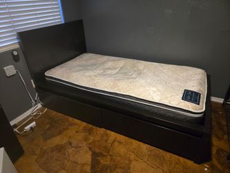 Twin Bed Frame with Storage Drawers and Mattress