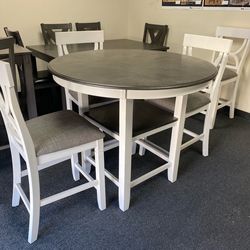 5pc Dining Set Counter height 42D x 36H white and gray table and 4 chairs